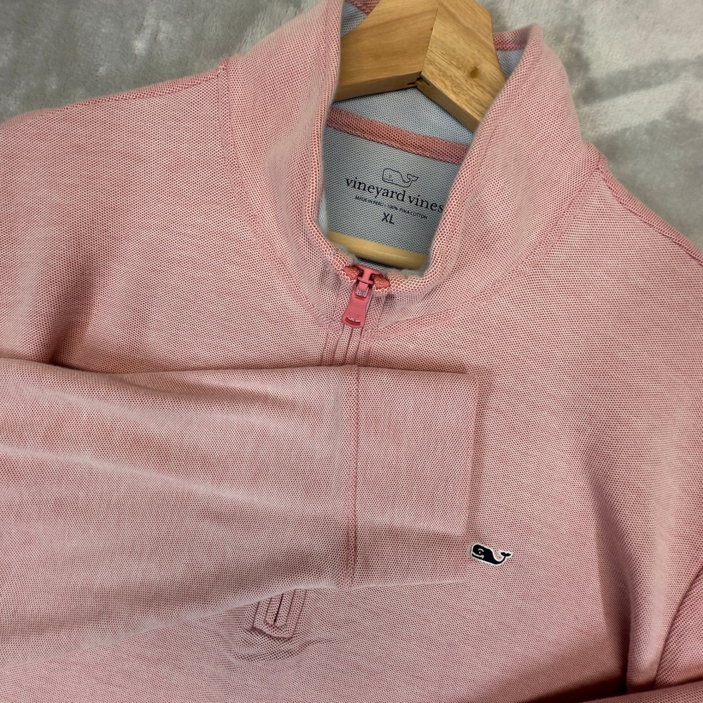 Vineyard Vines Mens XL Quarter Zip Pullover Pink Pima Cotton Peru Whale Logo